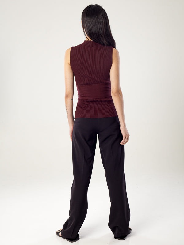 Ribbed Knit Waist Tie Top