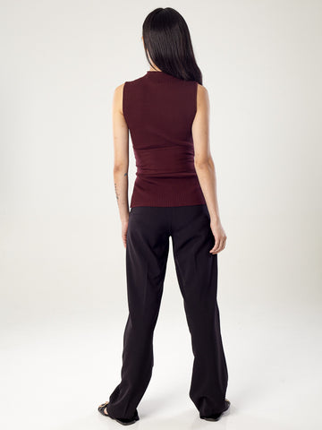 Ribbed Knit Waist Tie Top