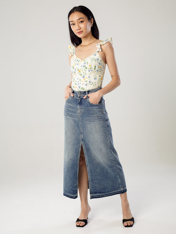 Printed Linen V-Neck Top