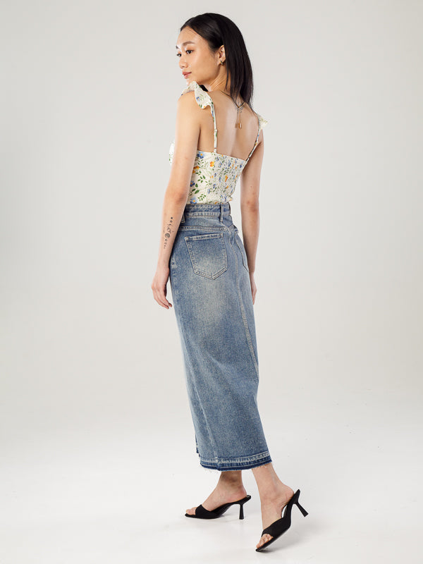 Printed Linen V-Neck Top