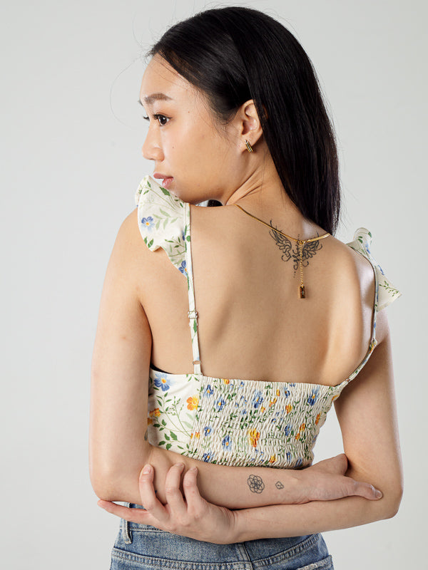 Printed Linen V-Neck Top