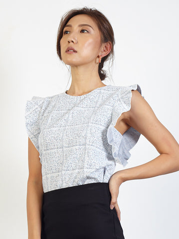 Round Neck Top With Ruffled Sleeve