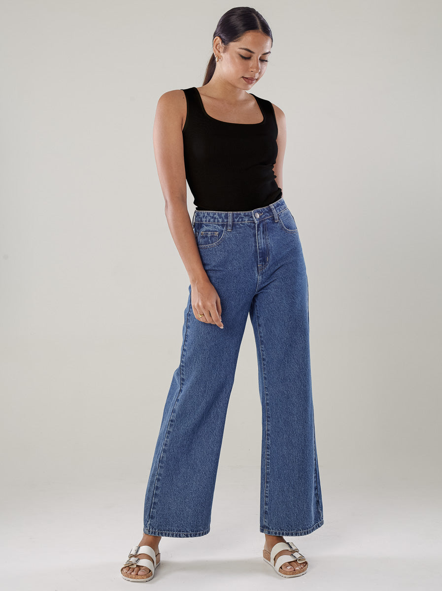 Rib-Knit Square-Neck Top