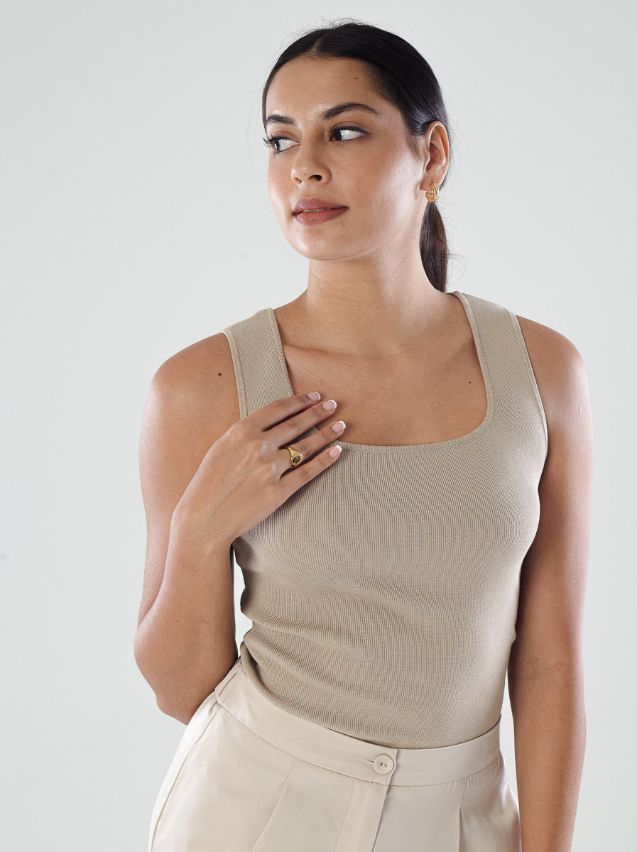 Rib-Knit Square-Neck Top