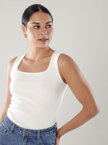 Rib-Knit Square-Neck Top