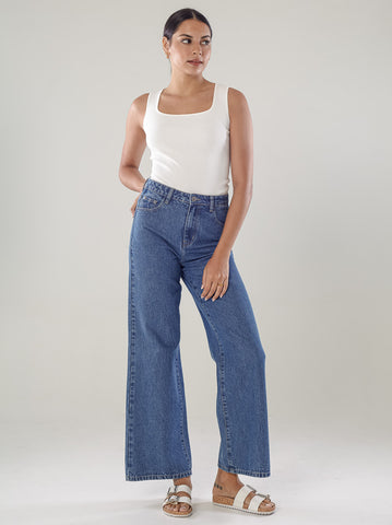 Rib-Knit Square-Neck Top