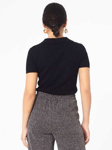 Polo Collared Top with Short Sleeves