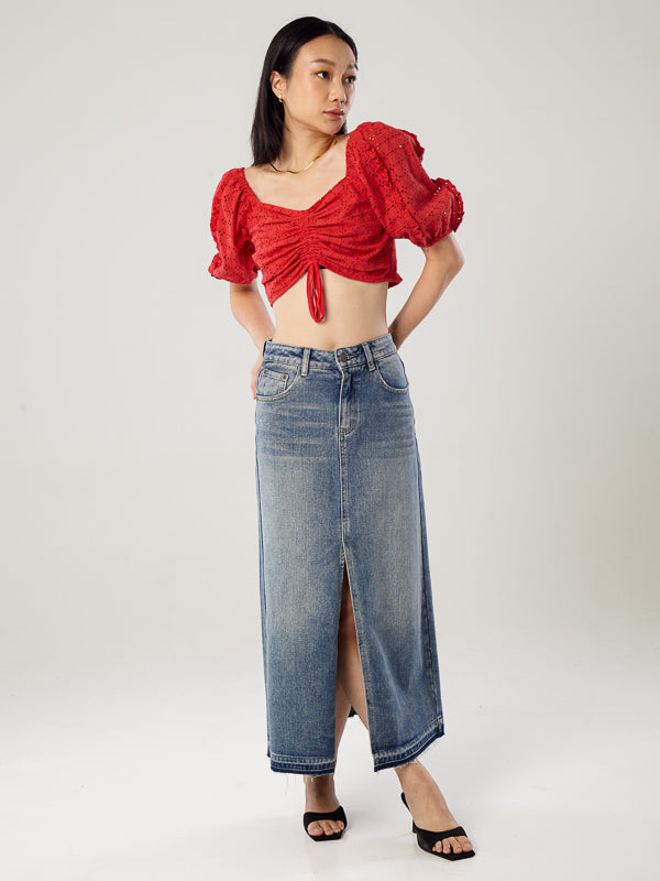 Cotton Eyelet Puff Sleeve Crop Top
