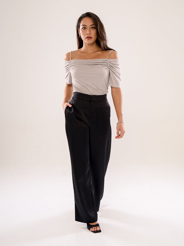 Shiny Cold Shoulder Top