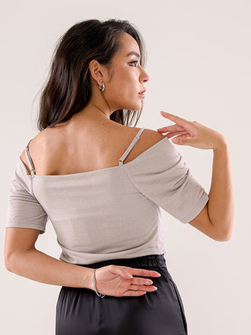 Shiny Cold Shoulder Top