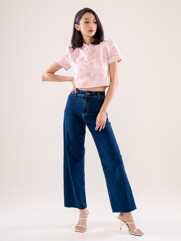 Jacquard Short Sleeve Crop Top