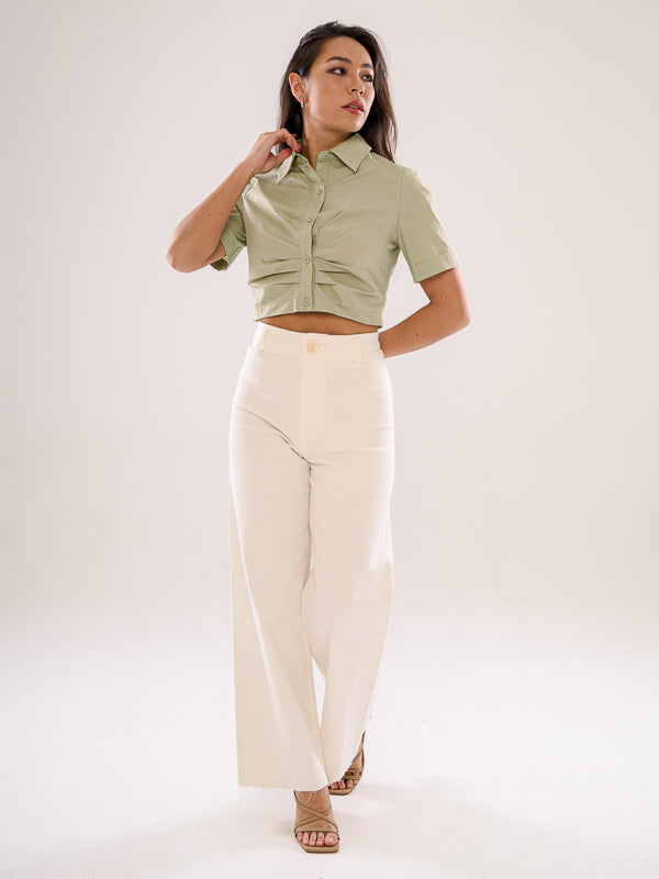 Cropped Gathered Shirt - Sage