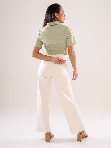 Cropped Gathered Shirt - Sage