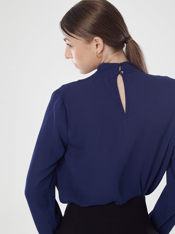 Pleated Deep-V Collar Top