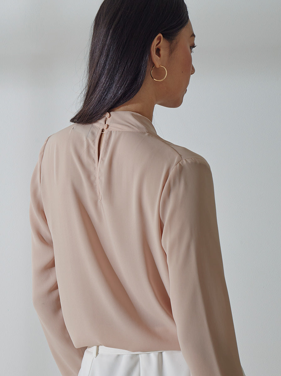 Pleated Deep-V Collar Top