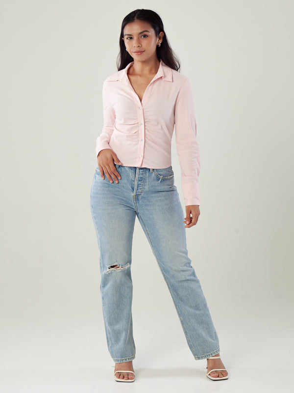 Ruched Button-Up Blouse