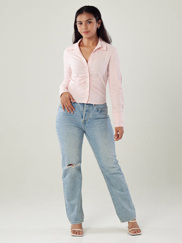 Ruched Button-Up Blouse