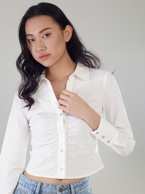 Ruched Button-Up Blouse