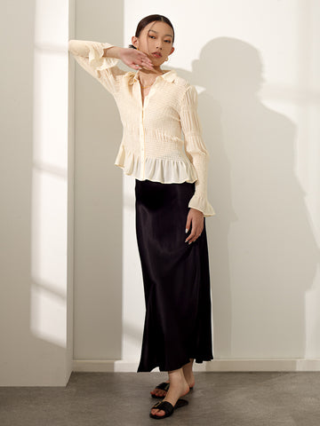 Smocked Long Sleeve Blouse