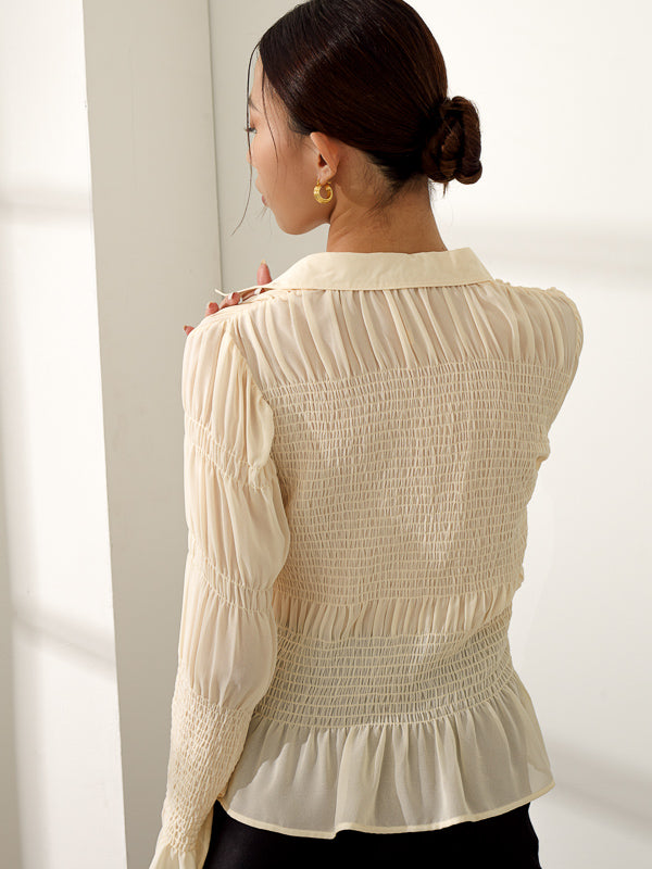 Smocked Long Sleeve Blouse