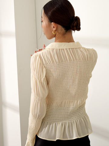 Smocked Long Sleeve Blouse