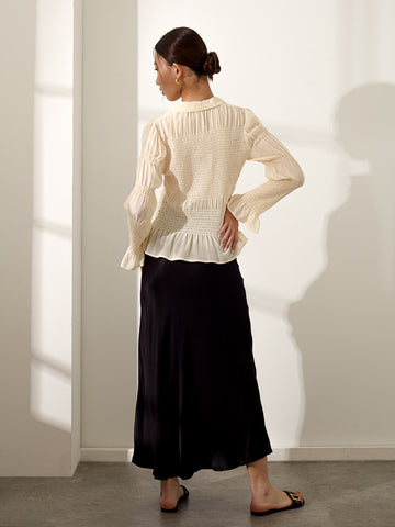 Smocked Long Sleeve Blouse