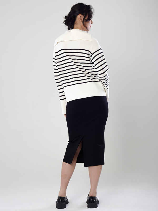Polo Collar Stripe Knit Sweater