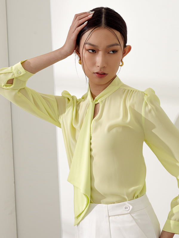 Front Tie Blouse - Light Yellow