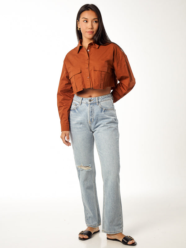 Cropped Poplin Shirt With Pockets