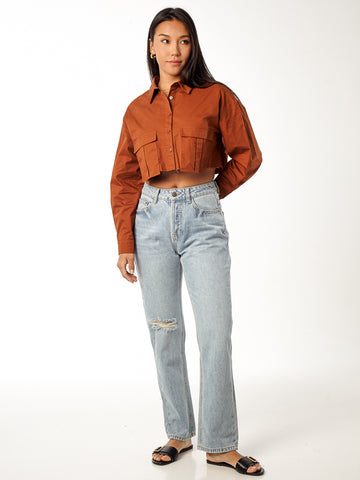 Cropped Poplin Shirt With Pockets