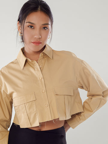 Cropped Poplin Shirt With Pockets