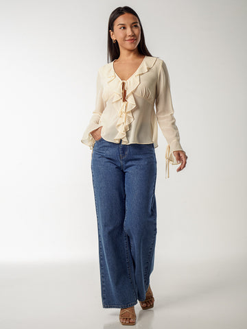 Semi-Sheer Blouse With Ruffle Trims