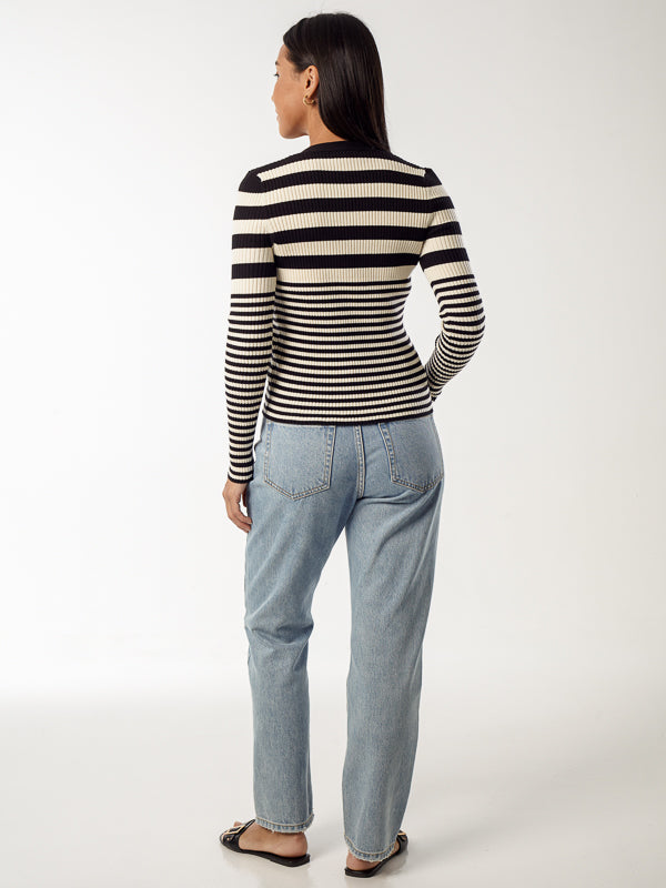 Striped Knit Long Sleeve Blouse