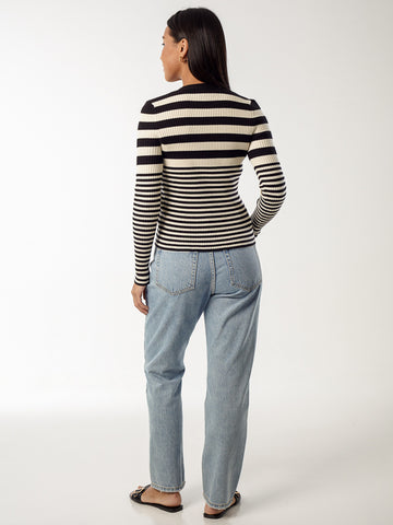 Striped Knit Long Sleeve Blouse
