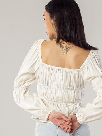 Linen Elastic Puff Sleeve Top