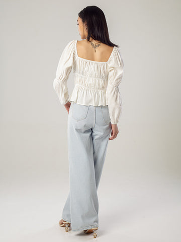Linen Elastic Puff Sleeve Top