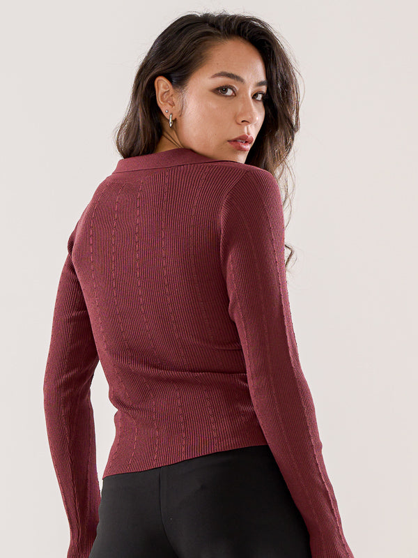 Knitted Collar Detail Wrap Top