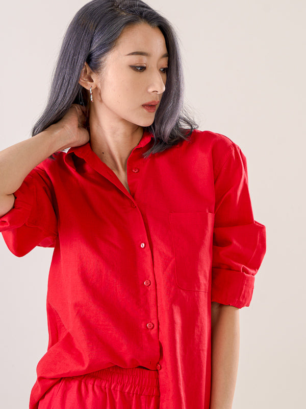 Loose-Cut Button-Up Shirt