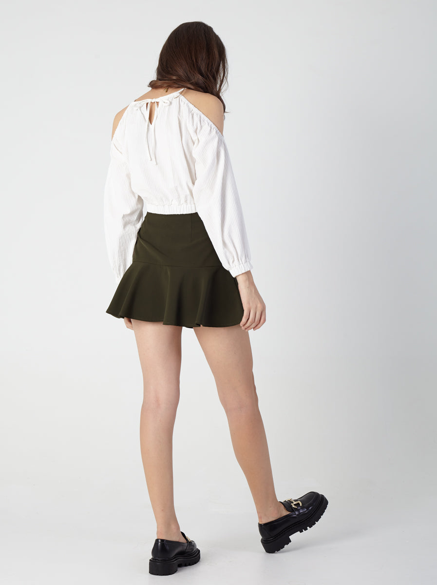 Mini Peplum Skort with Ribbon Strap