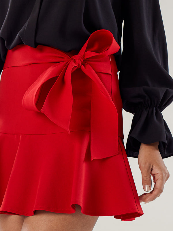 Mini Peplum Skort with Ribbon Strap