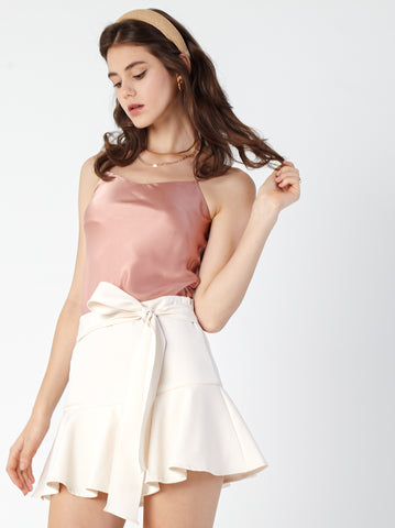 Mini Peplum Skort with Ribbon Strap