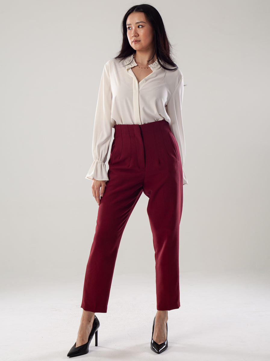 High-waisted Long Crepe Pants