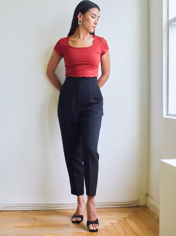 High-waisted Long Crepe Pants