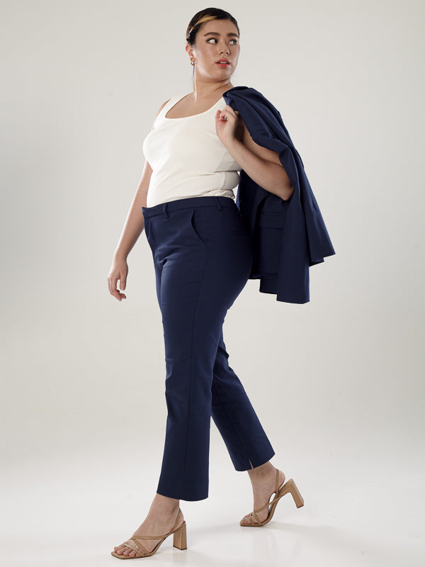 Power Suits High-Rise Pants-Navy