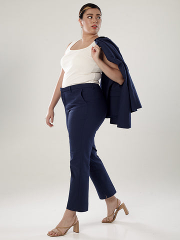 Power Suits High-Rise Pants-Navy