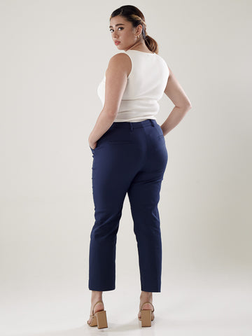 Power Suits High-Rise Pants-Navy
