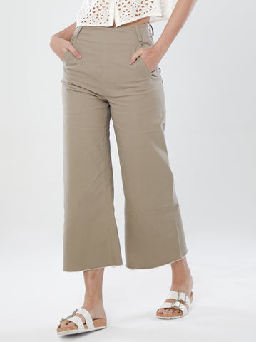 Wide-Leg Cut Pants with Frilled Hem