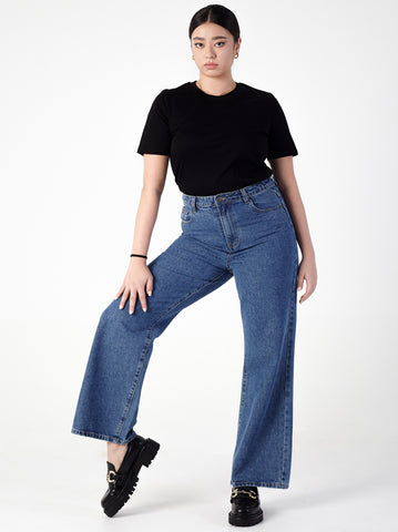 High-Rise Wide Leg Cut Jeans - Blue