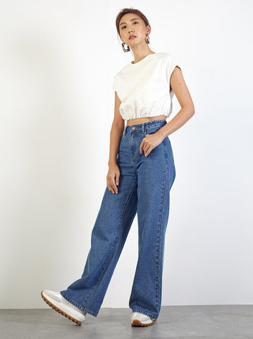 High-Rise Wide Leg Cut Jeans - Blue