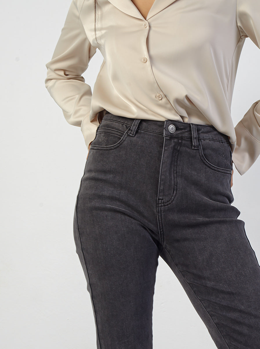 High-Rise Straight Cut Jeans - Dark Grey